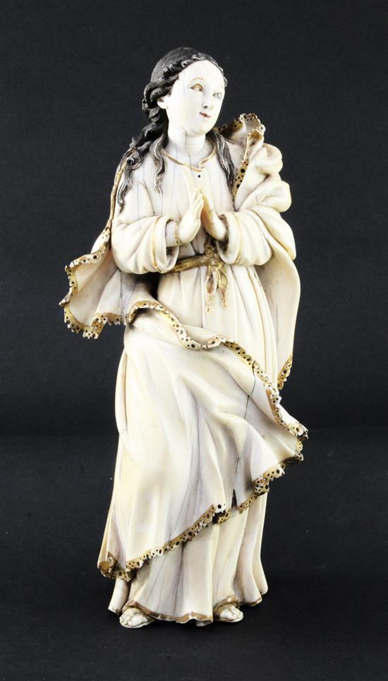 An 18th century Indo-Portuguese carved ivory figure of the Virgin Mary, probably Goa, c.1740-50, 11.5in.